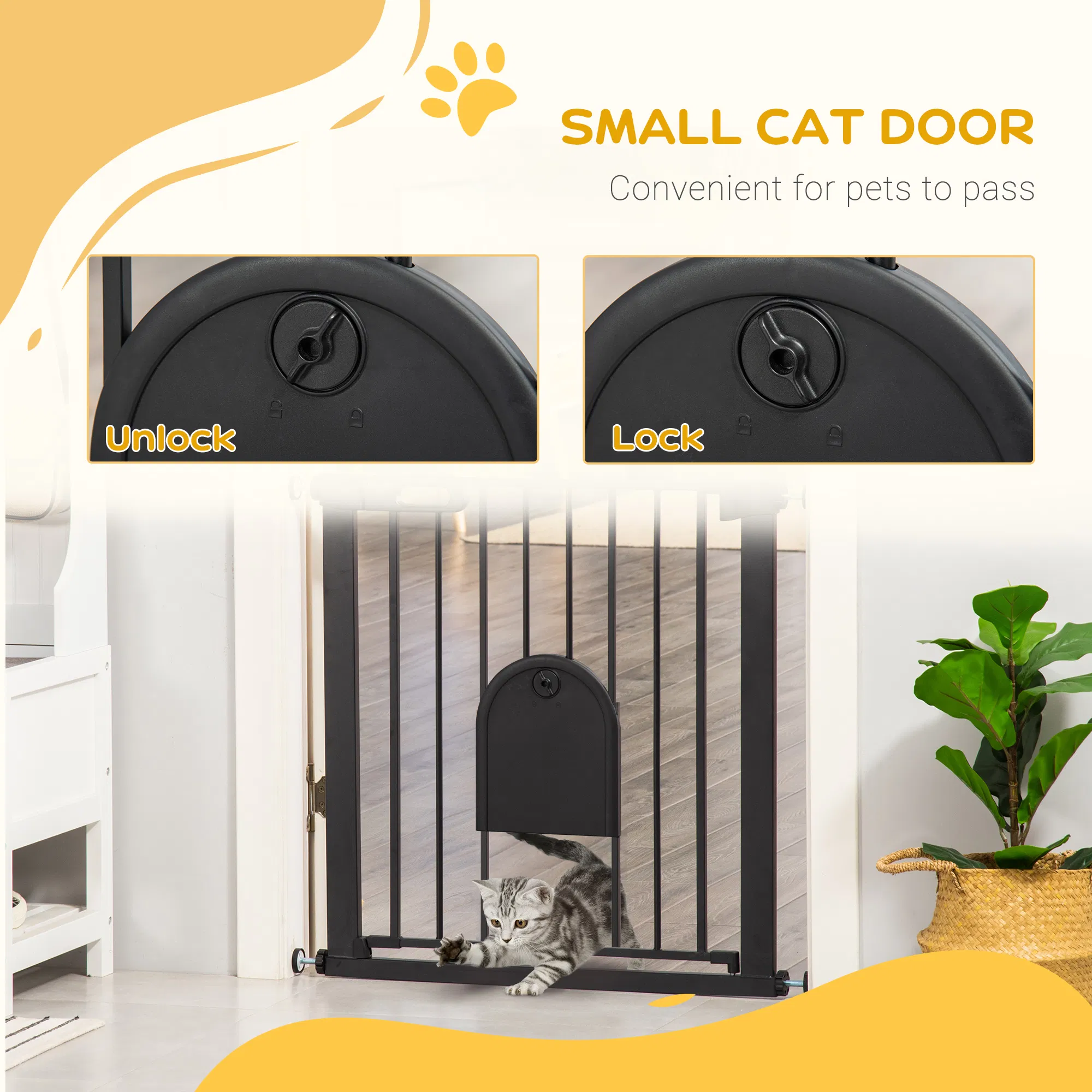30"-32" Extra Wide Pet Gate Barrier with Small Door, 30"H Dog Gate with Safety Gate Barrier, Stair Pressure Fit, Black — image 6
