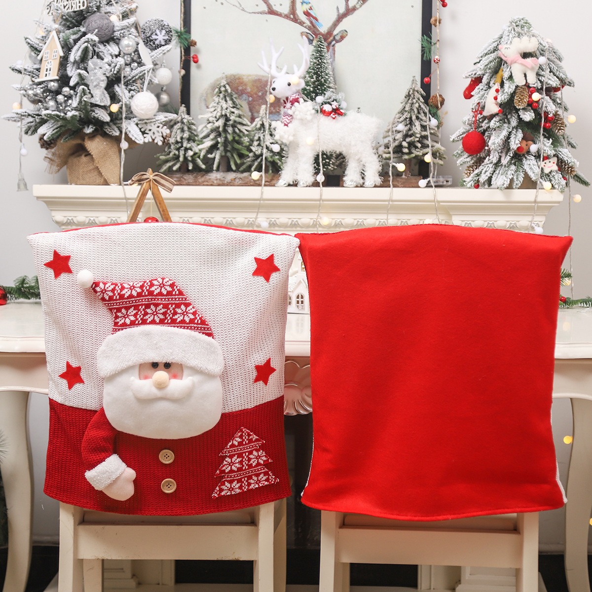Elderly snowman deer knitted fabric three-dimensional figurine chair cover table and chair cover restaurant decoration — image 5