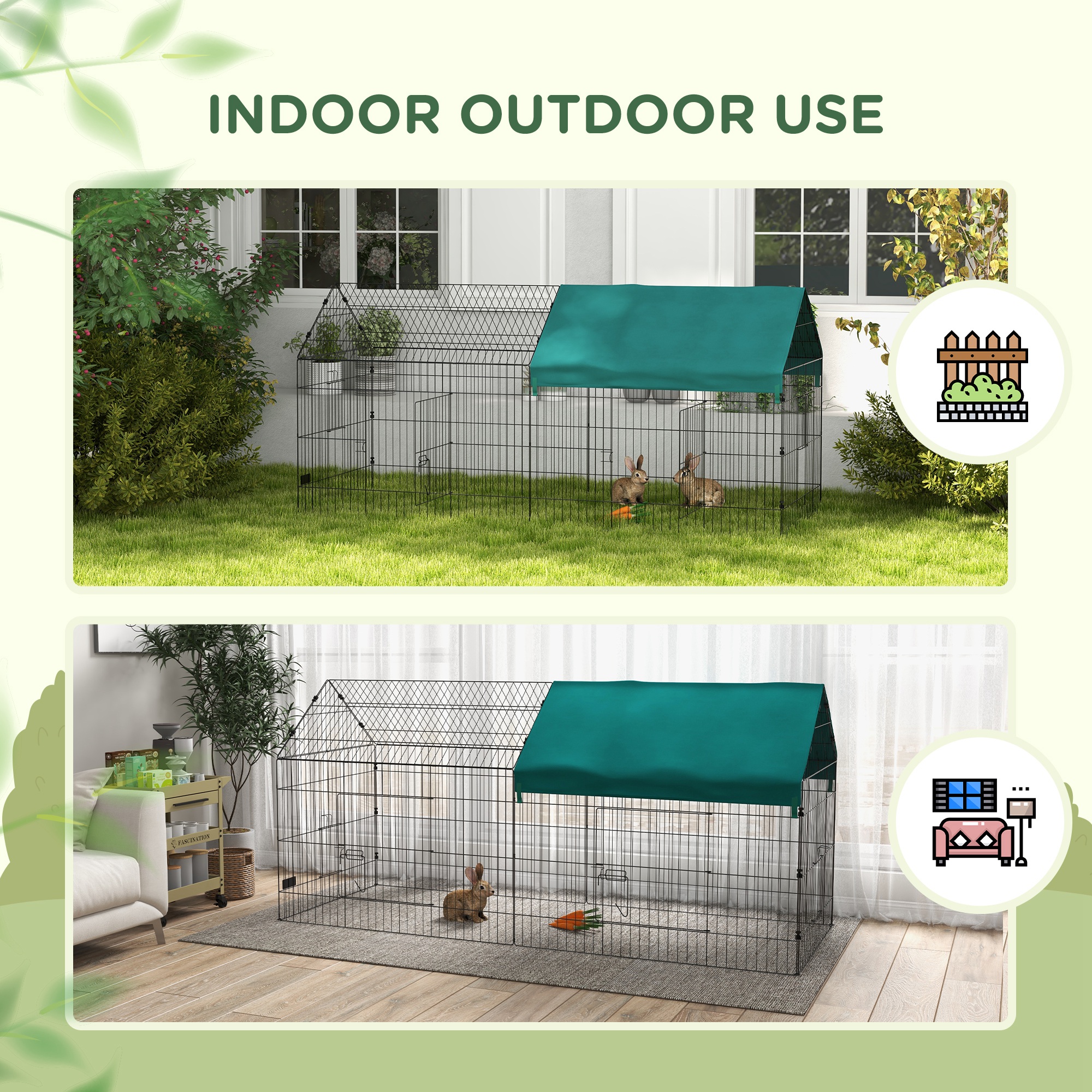 87" Small Animal Playpen with Roof for Rabbits, Chicken, Chinchillas for Indoor/Outdoor Use, Green — image 8