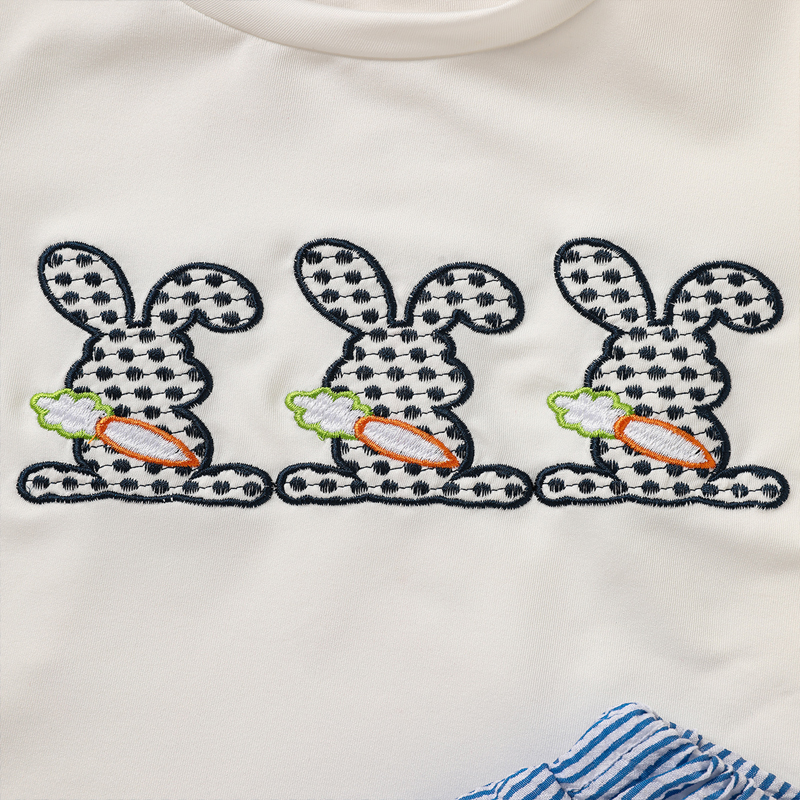 Conjunto Casual de Niño de 2 Piezas, Camiseta con Conejo y Zanahoria Bordada y Pantalones Cortos con Bolsillos Rayados — imagen 9