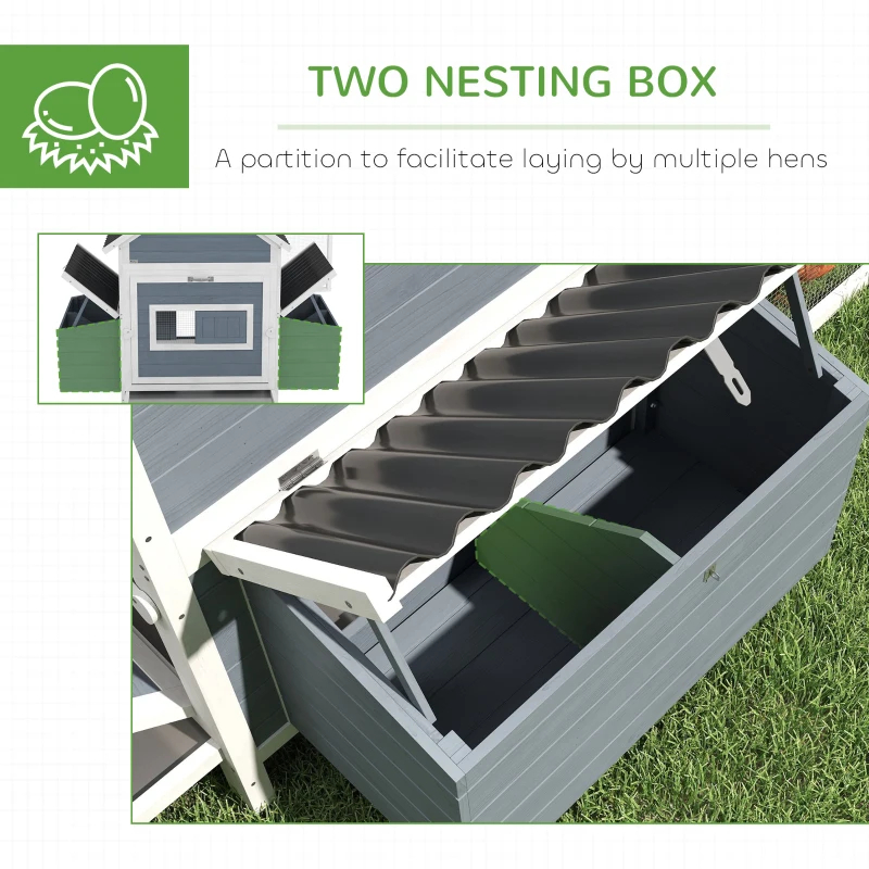 156Extra Large Wooden Chicken Coop With 2 Nesting Box, Run Cage, Waterproof Wave Roof, For 10-15 Chickens, Light GrayMultiple Packages — image 7