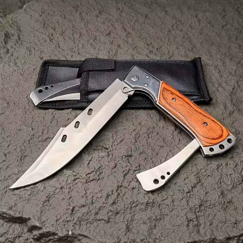 Outdoor Folding Knife, Tri-fold Knife with Nylon Sheath, Men's Knife. Suitable for Outdoor Camping, Wilderness Exploration — image 2