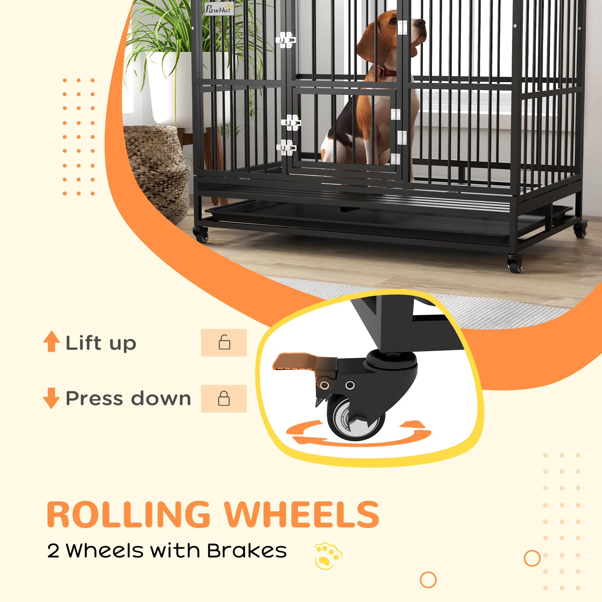 49" Heavy Duty Dog Crate with Removable Tray, Doors, Openable Roof, for Large and Extra Large Dogs, Black — image 2