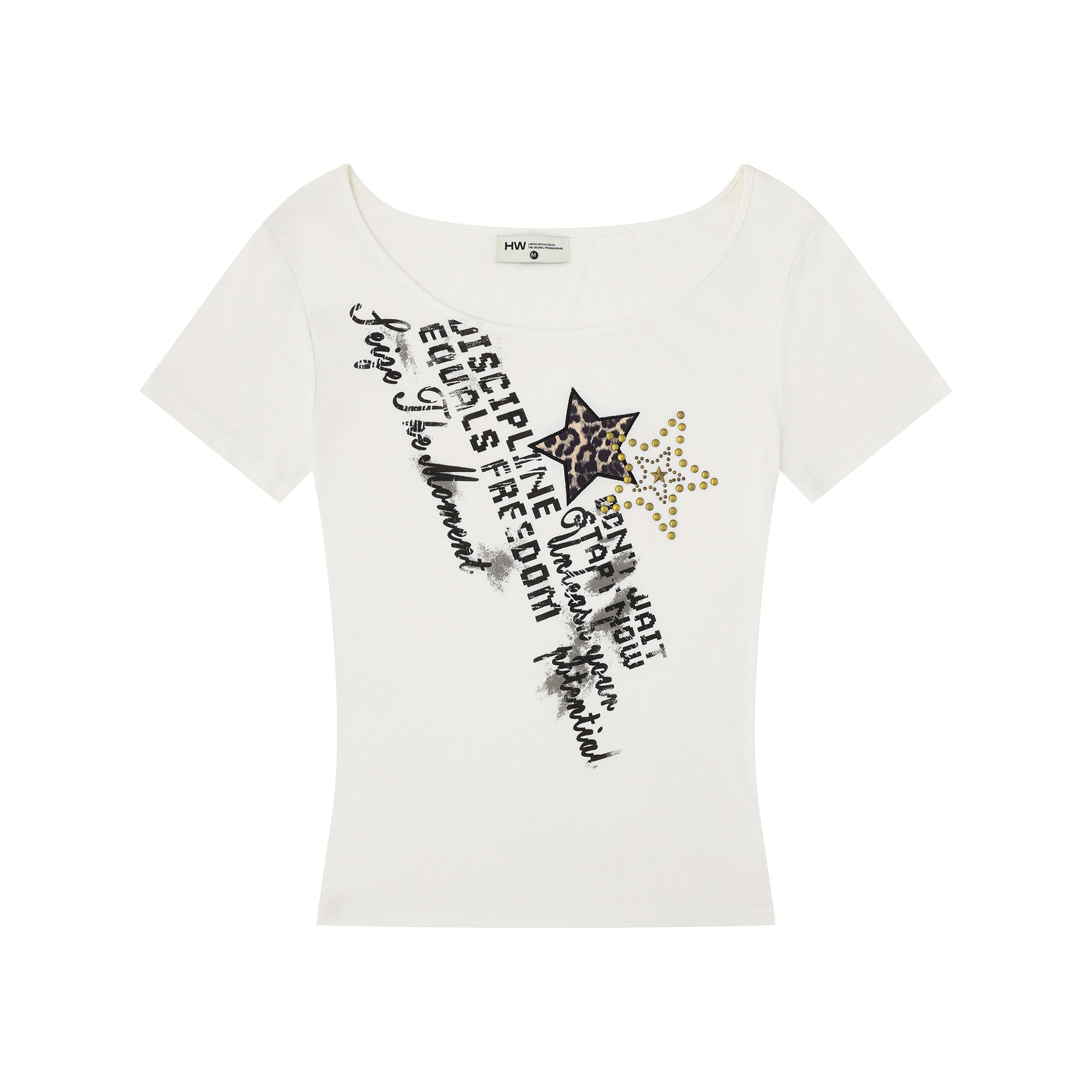 Leopard Print Star Embroidery T-Shirt for Women, Slim Fit Crop Top with Regular Shoulder, Versatile Casual Wear — image 4