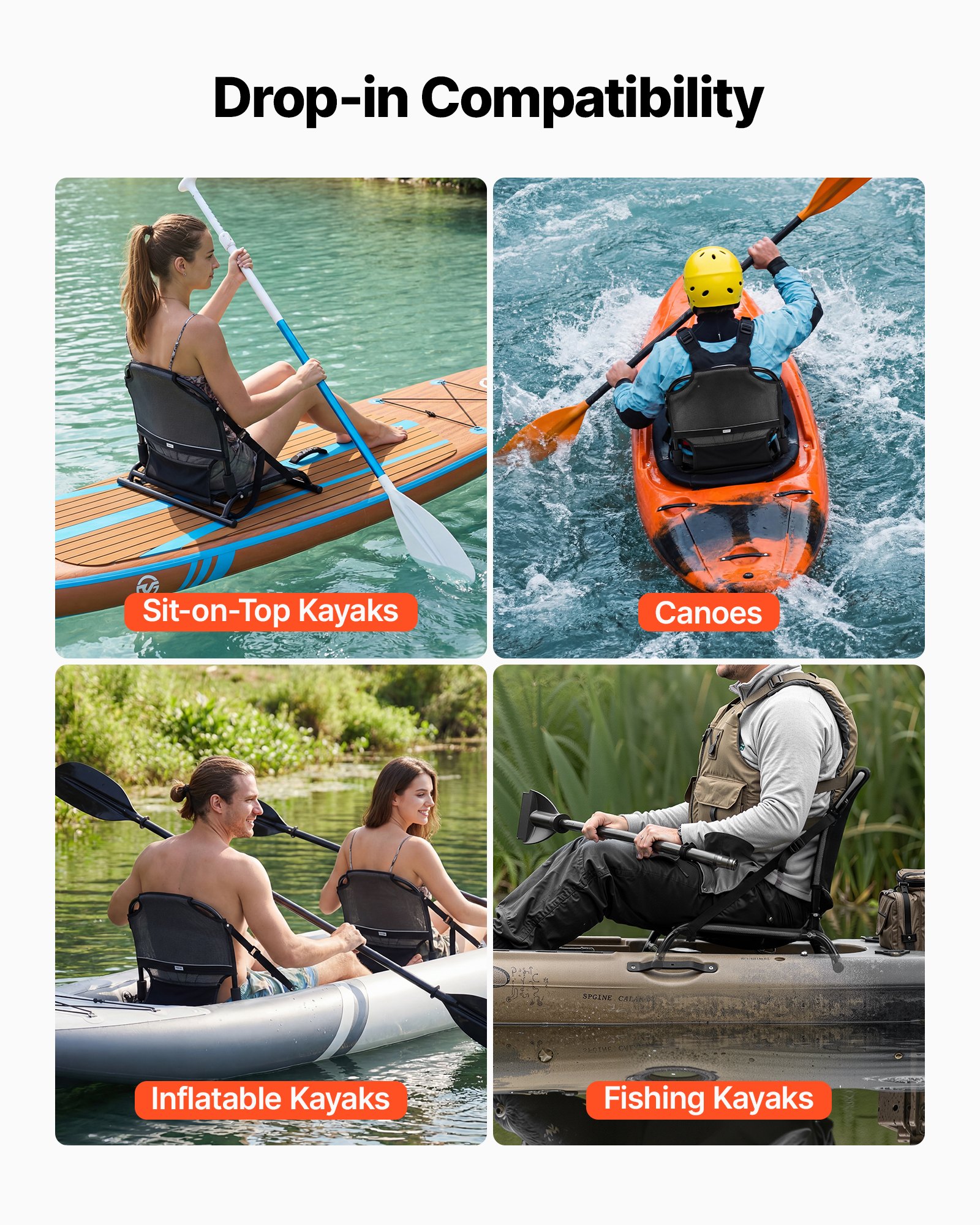 Asiento de Kayak 1 Unidad, Altura Elevada 3,3 cm, Universal Foldable con Soporte Lumbral Ajustable para Kayaks Sit-on-Top/Pesca/Inflables y Canoas — imagen 3