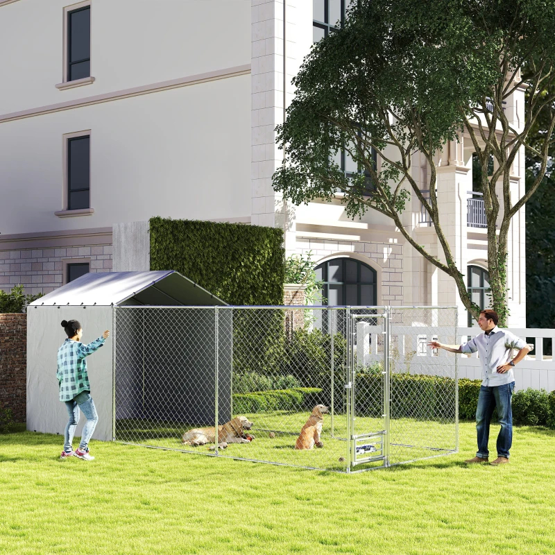 Galvanized Chain Link Large Outdoor Dog Kennel With Waterproof & UV-Resistant Cover, For M & L Dogs, 19.7' X 7.5' X 7.5', Multiple Packages — imagen 3