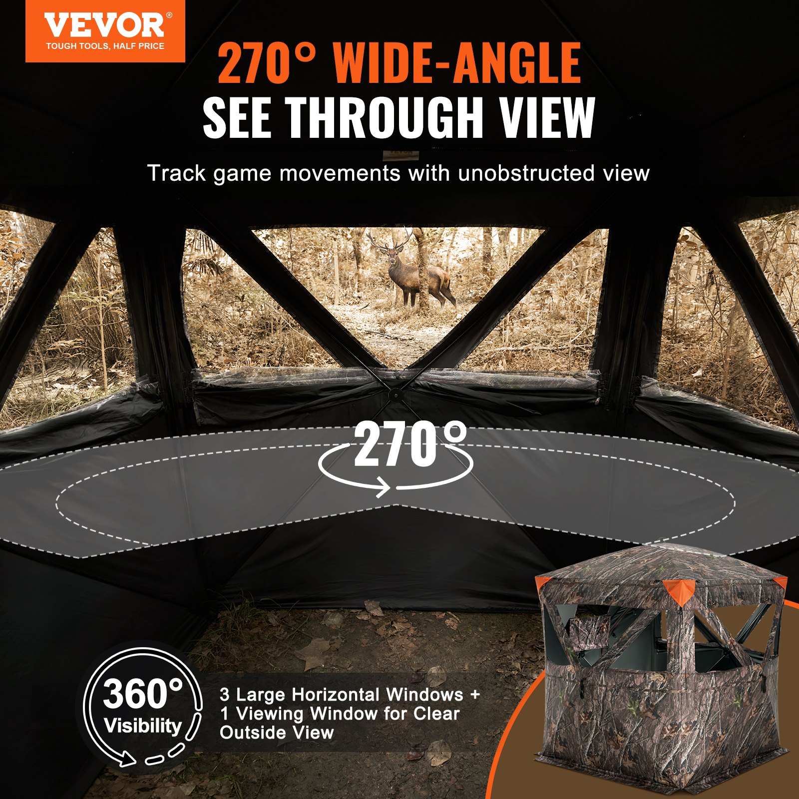 Hunting Blind, 270° See Through Ground Blind, 2-3 Person Pop Up Deer Blind For Hunting With Carrying Bag, Portable Resilient Hunting Tent, 3 Horizontal Windows For Turkey And Deer Hunting — imagen 2