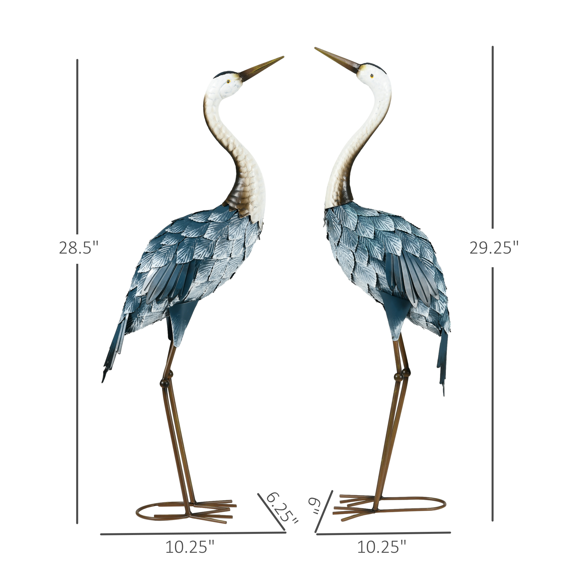 Estatuas de Grúas para Jardín, 28.5" y 29" Esculturas de Pájaros en Pie, Arte Decorativo de Metal para Patio, Conjunto de Decoración Exterior de 2, Azul — imagen 2