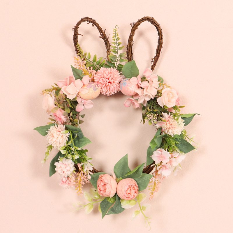 Easter Egg Simulation Garland Easter Ball Chrysanthemum Rabbit Shape With Lamp Rattan Circle Decoration Pendant With Lamp Garland — image 1