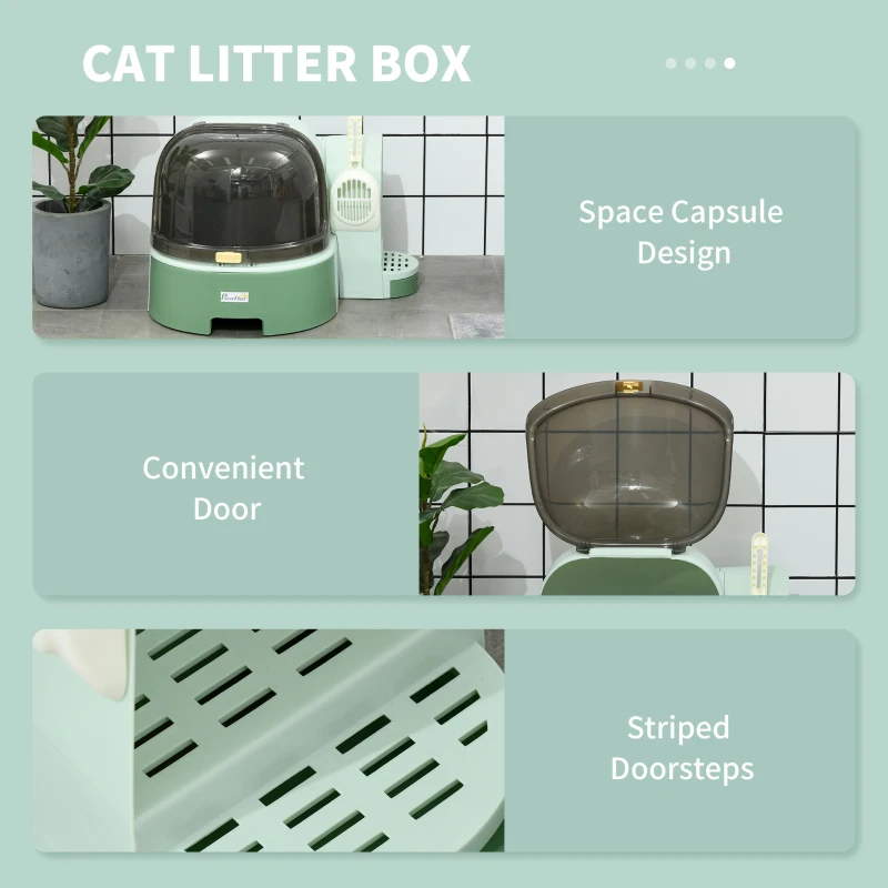 Cat Litter Box Easy To Clean Open With Scoop, Green — imagen 2