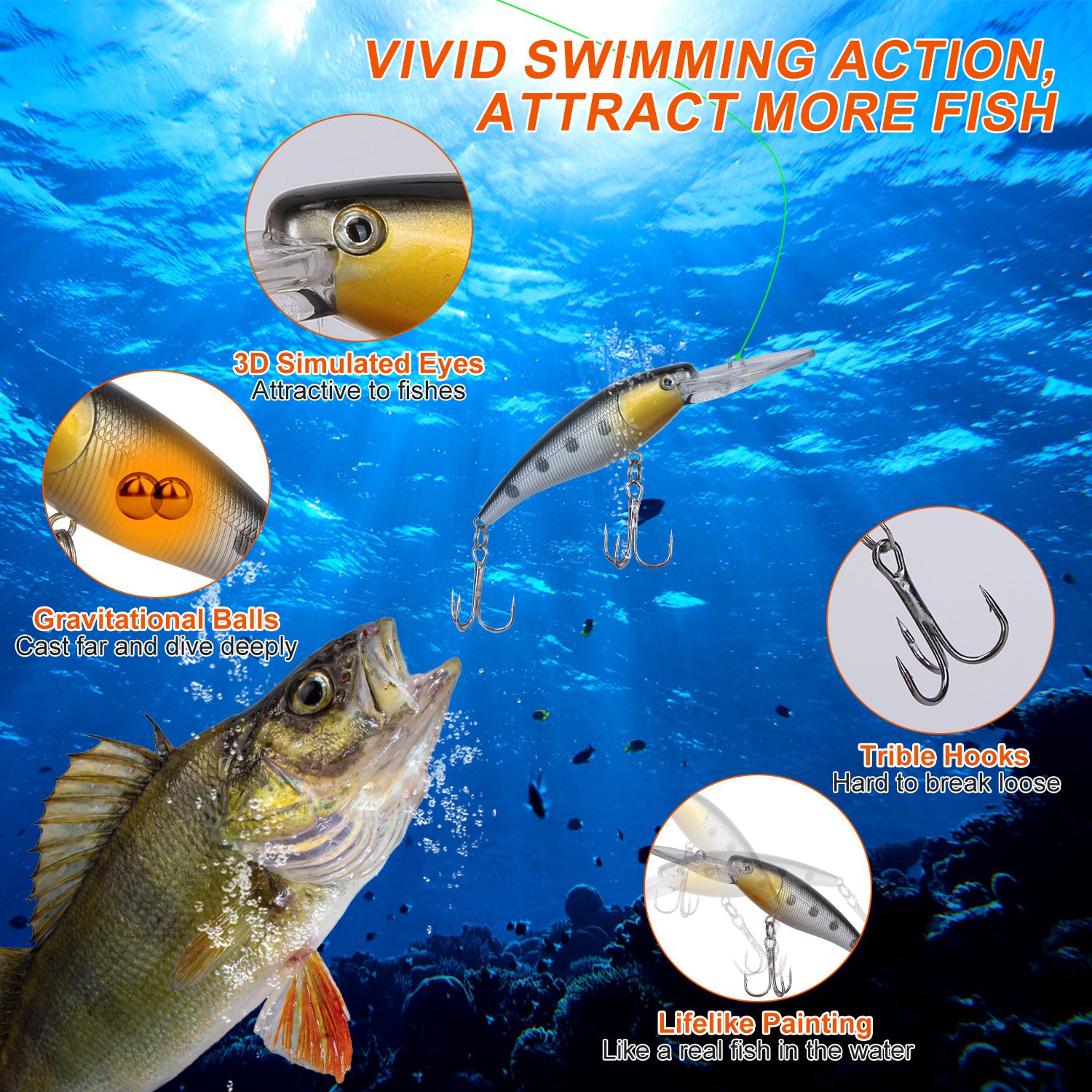 Set de 375 Piezas de Señuelos de Pesca y Caja de Aparejos, Kit de Señuelos para Agua Salada y Dulce, Poppers, Crankbaits, Grillos, Ranas y Señuelos Cuchara Realistas — imagen 8