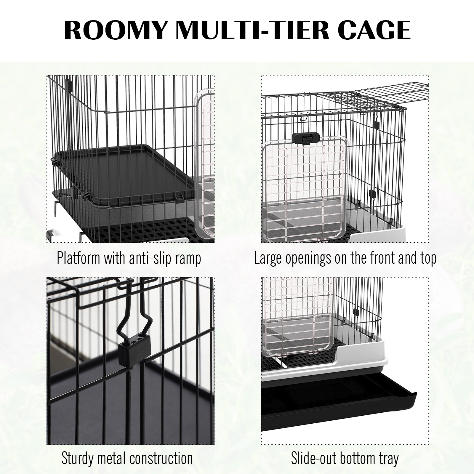 Jaula para Animales Pequeños de 2 Niveles, Conejera con Ruedas, Bandeja Removible, Plataforma y Rampa Para Conejos, Chinchillas, Hurones, Negro — imagen 5
