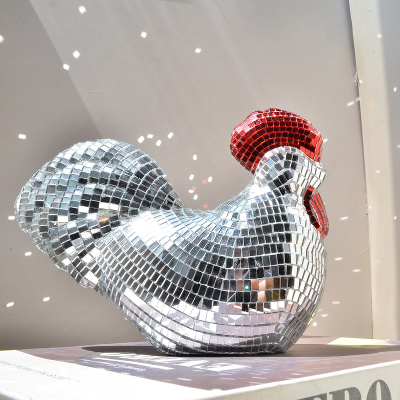 Ornamental Chicken Sculpture with Mirror Tiles — image 2