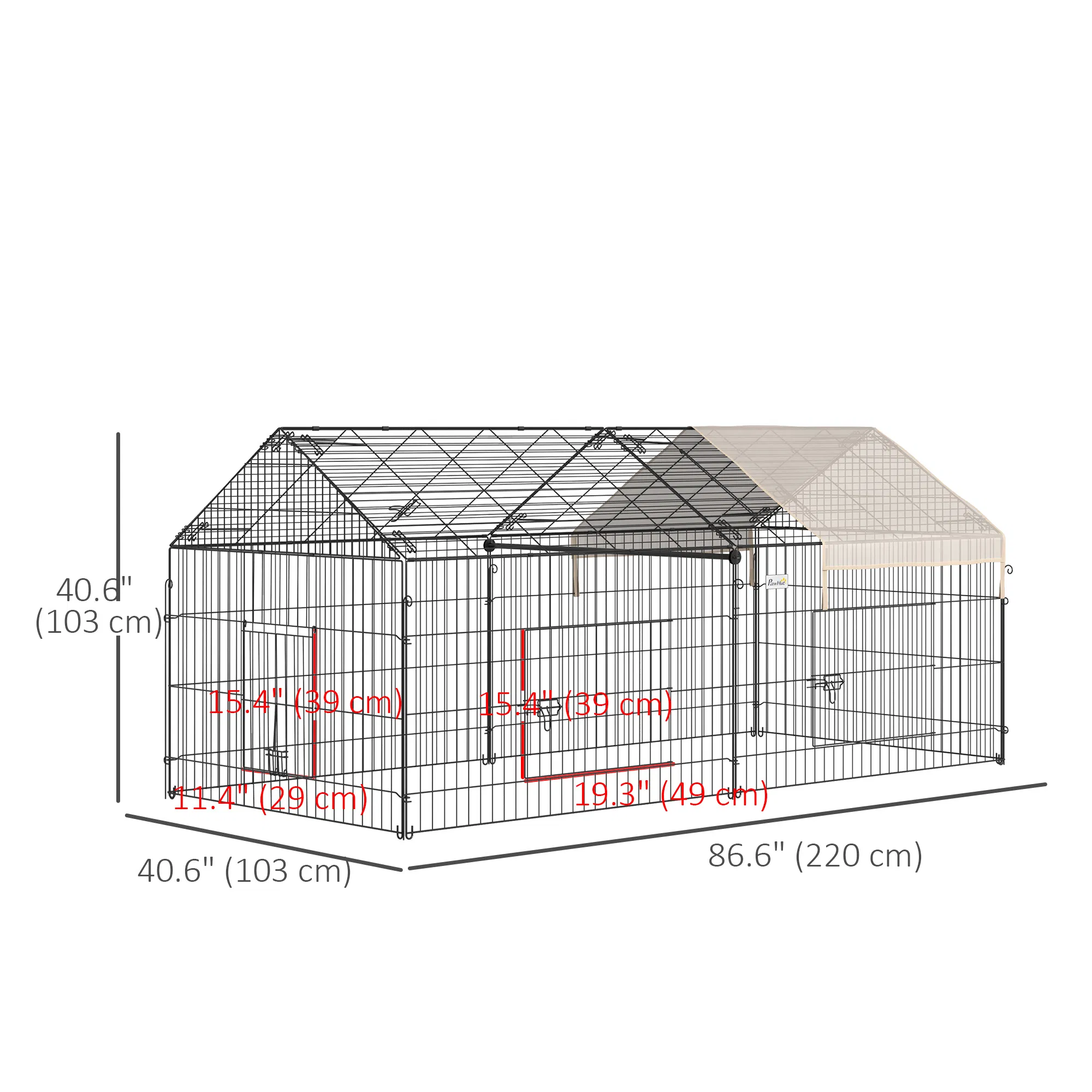87x41x41-IN Catio Rabbit Guinea Pig Cage Chicken Coop Run, Small Animal Enclousure Outdoor Indoor with Cover and Multiple Doors, Beige — image 3