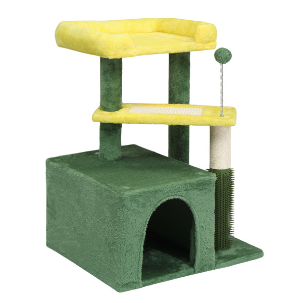 Cat Tree, Multi-level Cat Tower With Cat Scratching Post And Pad, Cozy Cat Condo, Padded Top Bed For Kittens And Indoor Cats, Yellow & Green