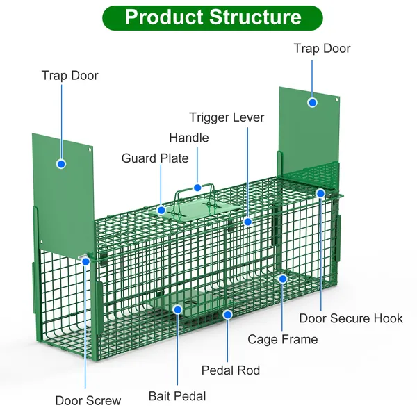 Live Animal Cage Trap For Animals Under Easy To Setup Humane Galvanized Iron Trap Cage For Raccoons Armadillos Groundhogs Muskrats Opossums Skunks — image 4