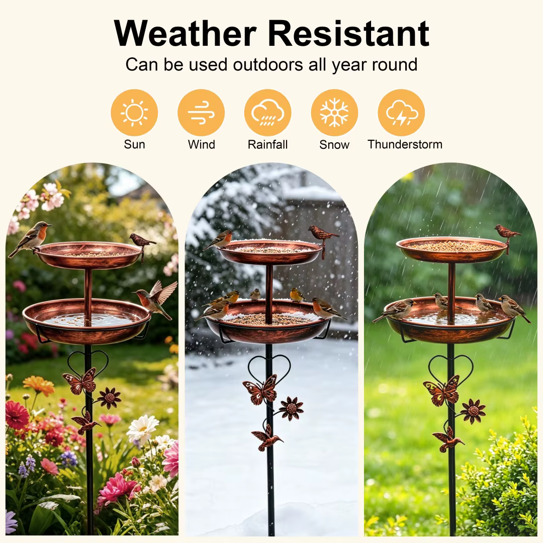 Outdoor Double-Layer Bird Feeder Birdbaths Bowl Freestanding Bird Bath Stand for Garden Yard Patio Decor with 5-Pronged Base — image 7