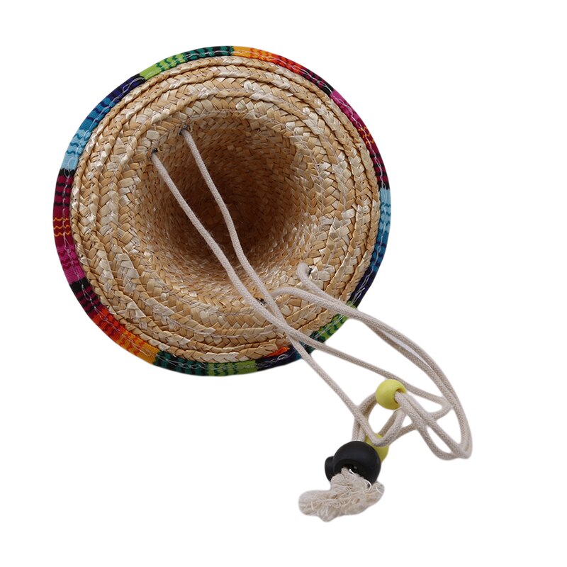 Straw Sombrero Mexican Hat Pet Adjustable Buckle Multicolor Pet Straw Dog Cat Hat — image 6