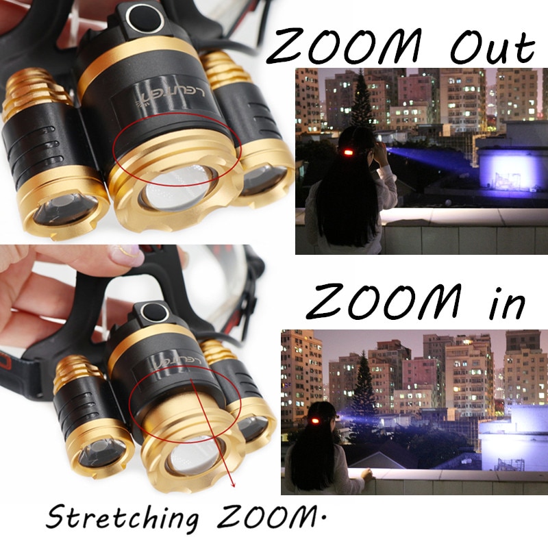 15000Lm XM-T6x3 LED Headlight ZOOM Flashlight Torch Camping Fishing Headlamp lantern Use 2*18650 battery / AC/Car/Usb/ charging — image 4