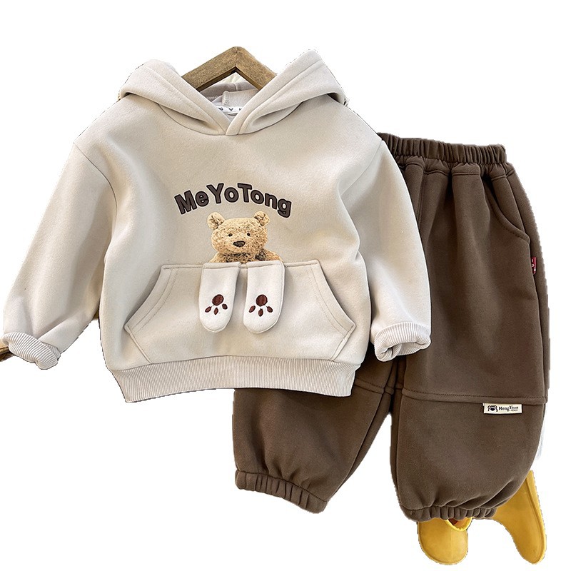 Boys Autumn Winter Fleece-Lined Vest Set, Thickened Bear Pendant Three-Piece Kids Outwear — image 6