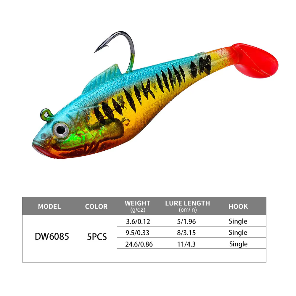 3Pcs Fishing Lure Jig Hook Silicone Soft Bait Set Swimbait 3.6g 9.5g 24.6g Artificial Rubber Baits for Pike Bass — imagen 5