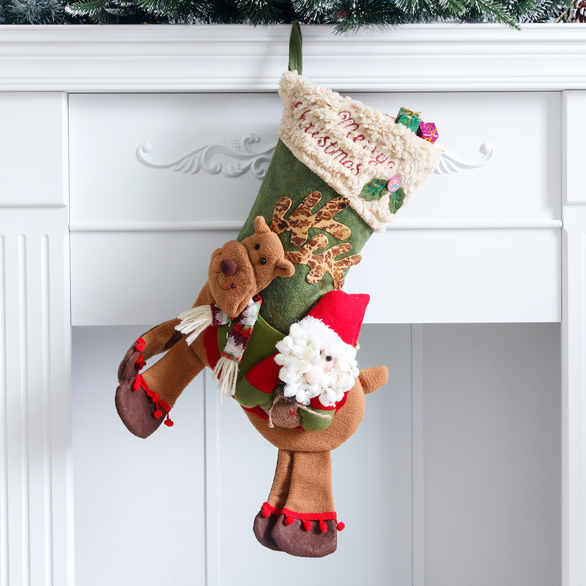 Calcetines de Papá Noel, muñeco de nieve, ciervo montado, regalos de Navidad para niños, bolsas de manzana, joyería, calcetines de Navidad — imagen 6