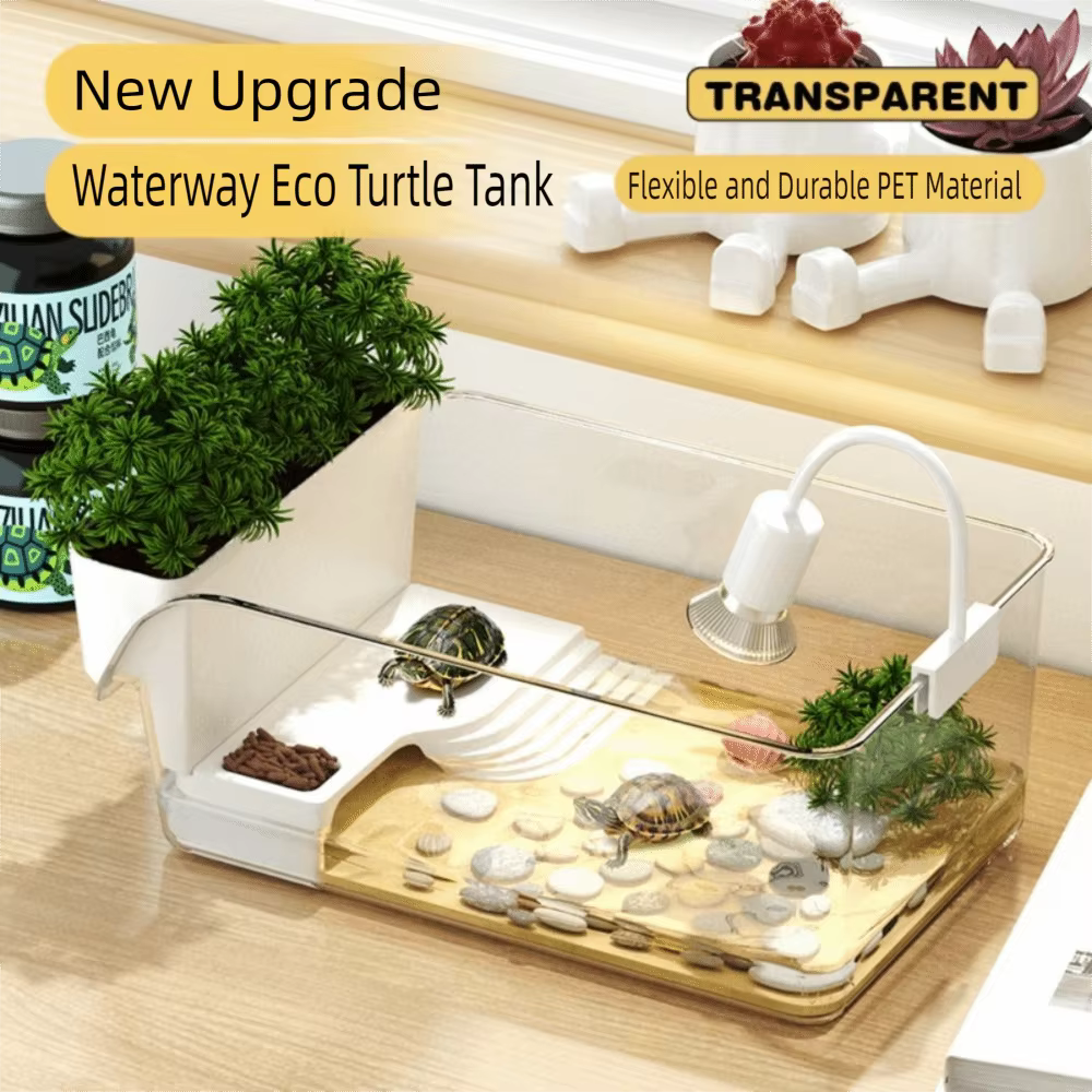 Tanque de Tortuga Transparente con Área de Sol y Paisaje Ecológico para Reptiles — imagen 4