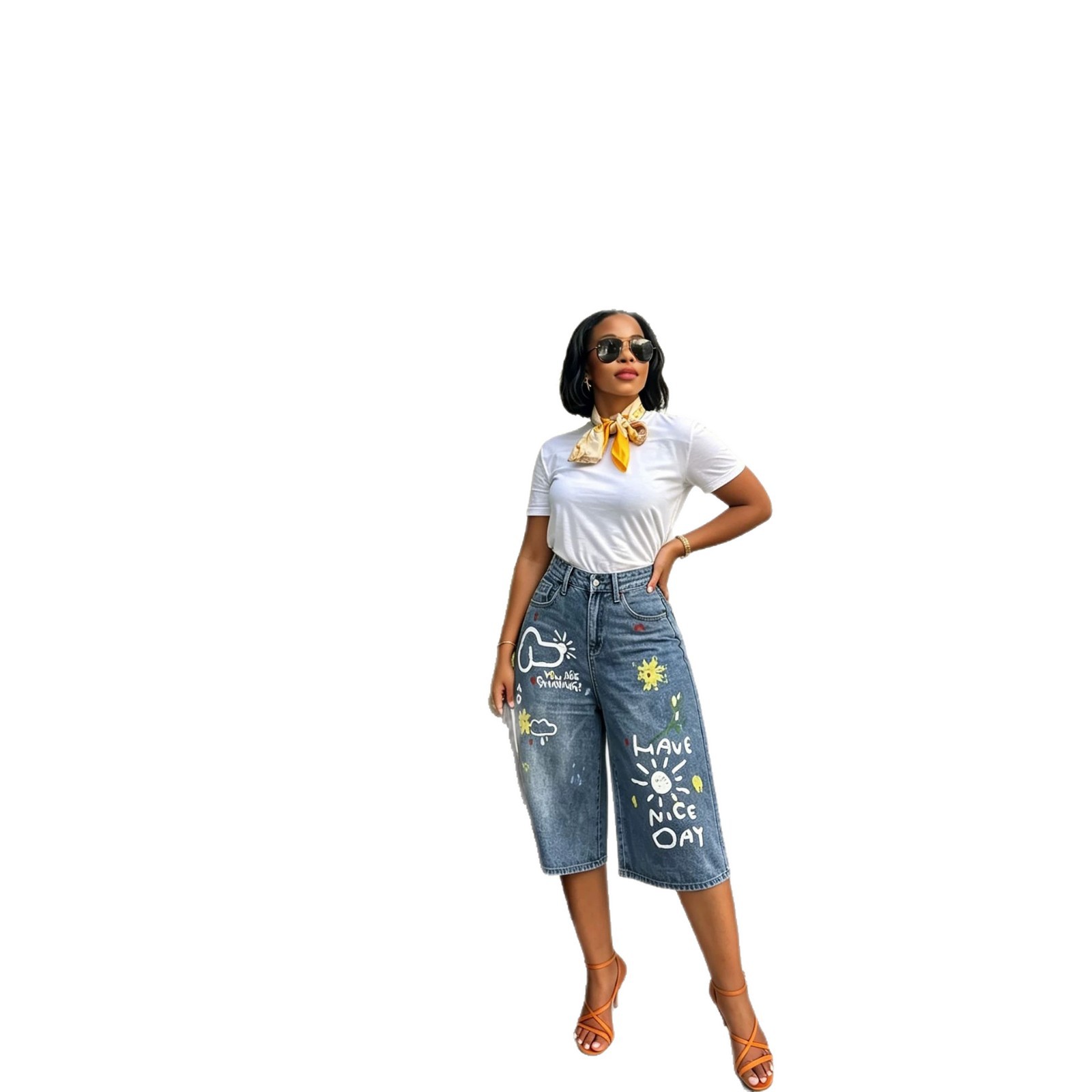 Fun Dog Graffiti Print 7/8 Denim Pants — image 6