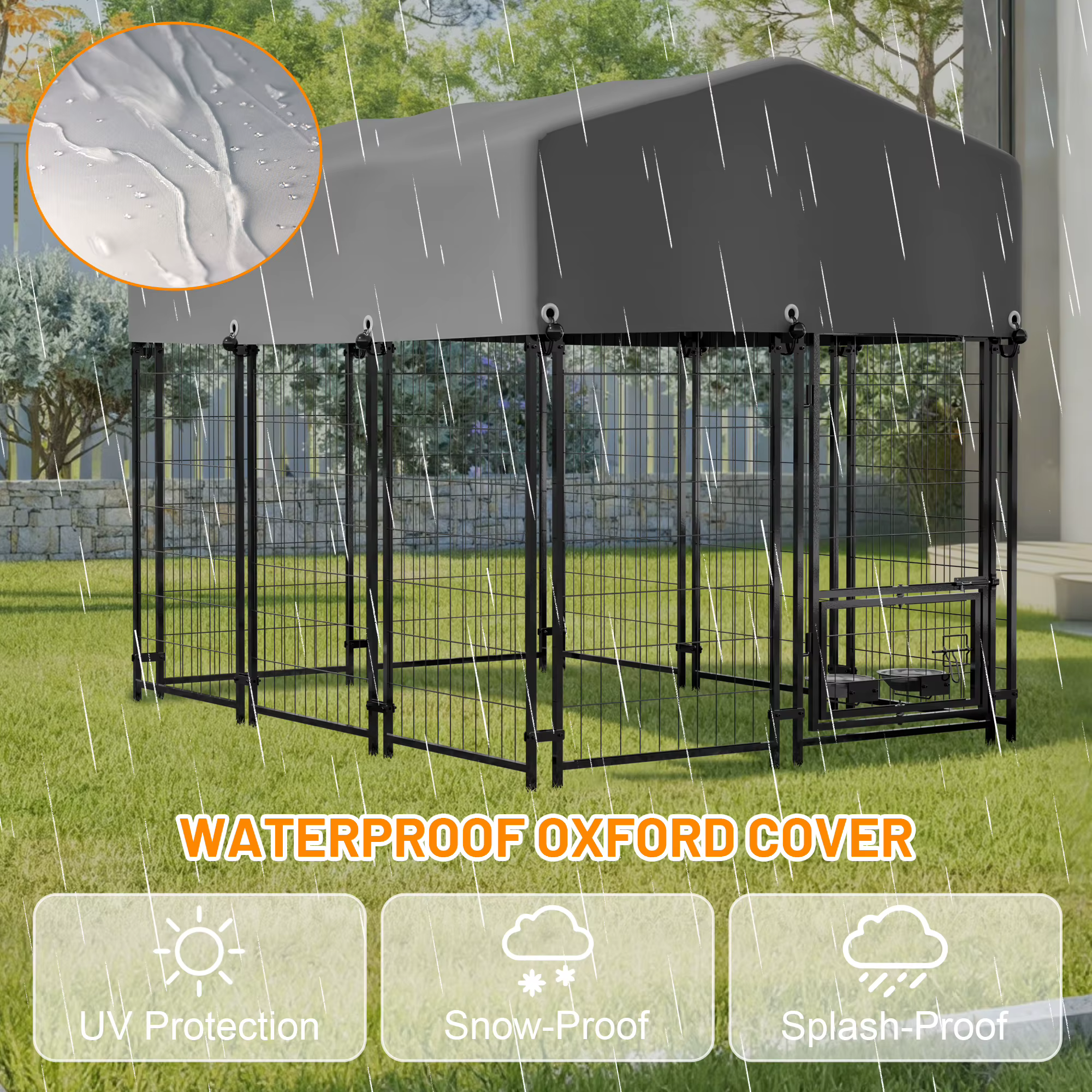 Cubo de Jaula Metálica Pesada con Cierre Doble y Alimentador Rotativo para Perros Impermeable UV — imagen 4