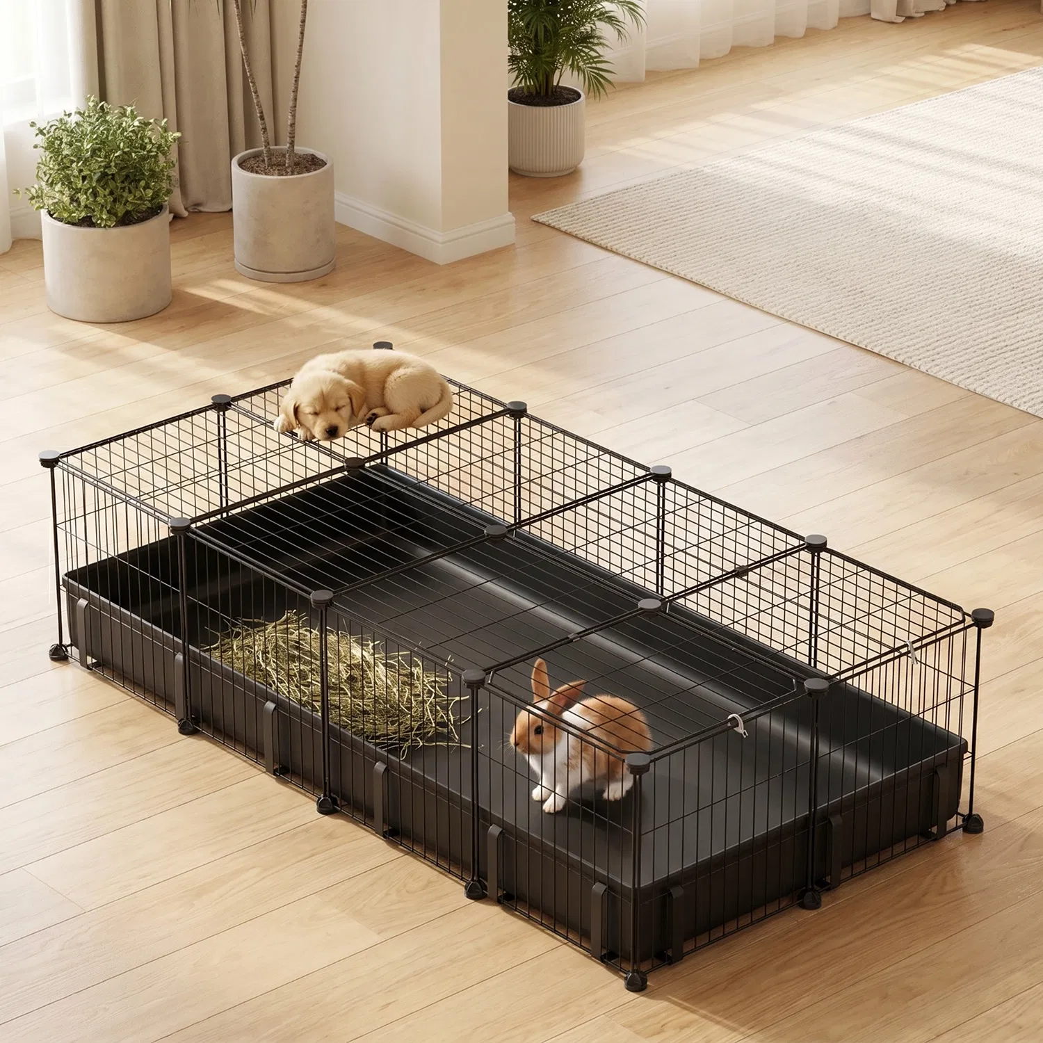 Modular Metal Small pet exercise pen DIY Multi Shape Layout, Metal Pet Enclosure Multi Tier L Square Rectangular Setup, Waterproof Protective Mat Small Animal Indoor Outdoor Cage — image 8