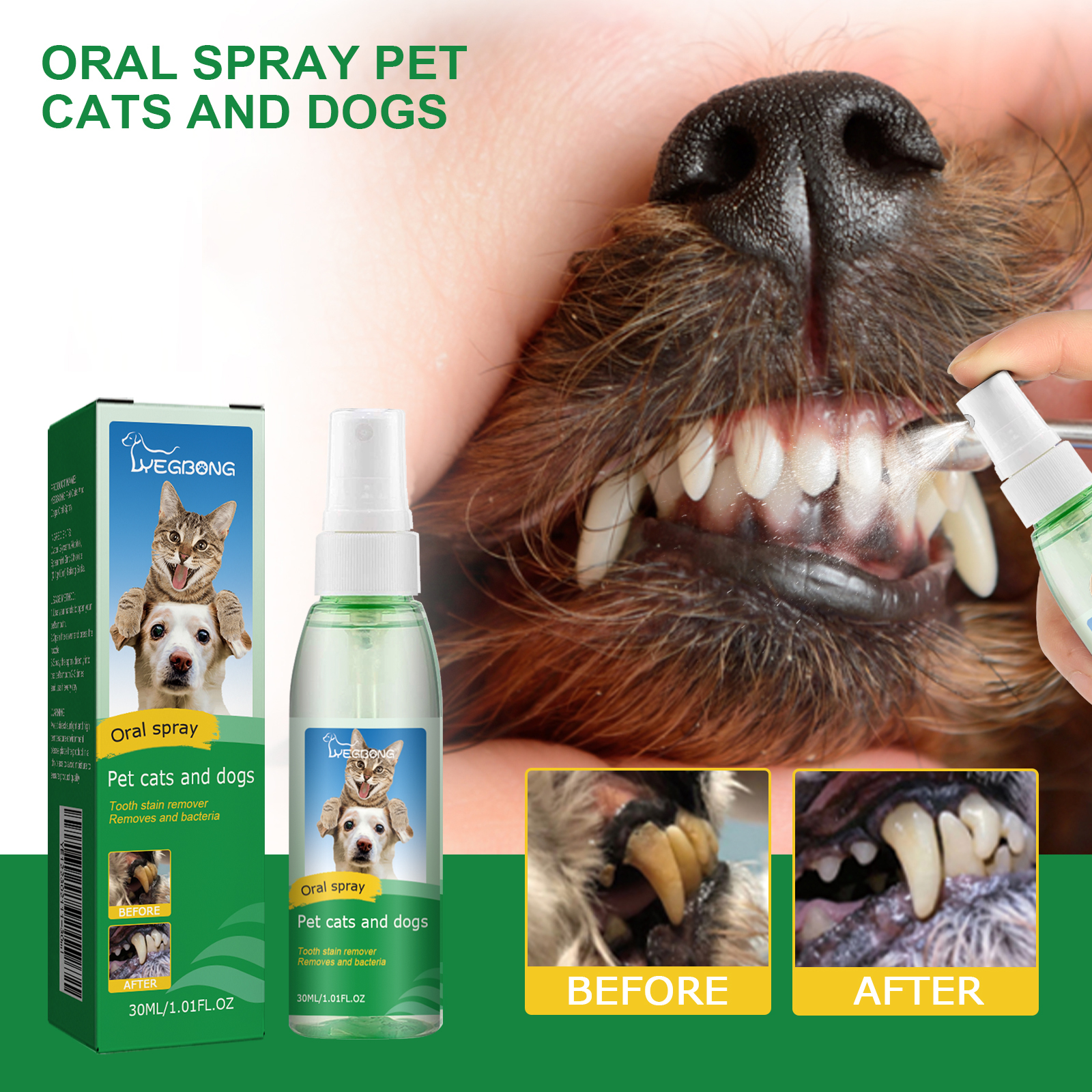 Yegbong Pet Tooth Deodorizer Spray, Cats And Dogs Universal Mouth Cleaning Breath Freshening Spray — image 4