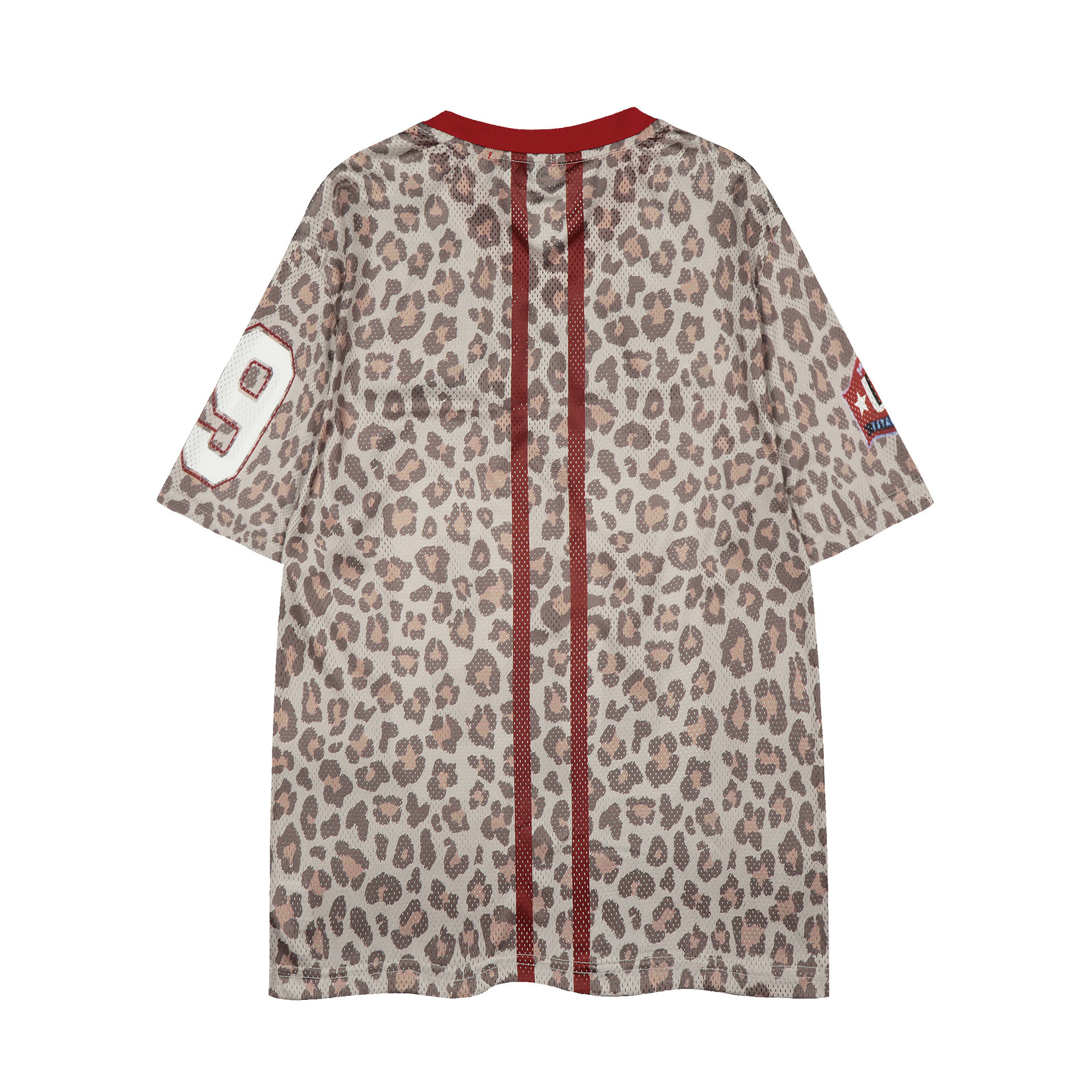 Leopard Print V-Neck Mesh Short Sleeve T-Shirt for Women — image 3