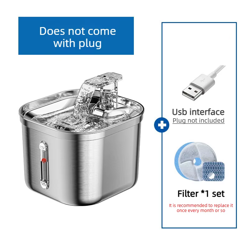 Pet Fountain Visible Level Constant Flow Easy Clean Ultra Quiet Stainless Steel Material Automatic Dispenser for Small Cats — image 2