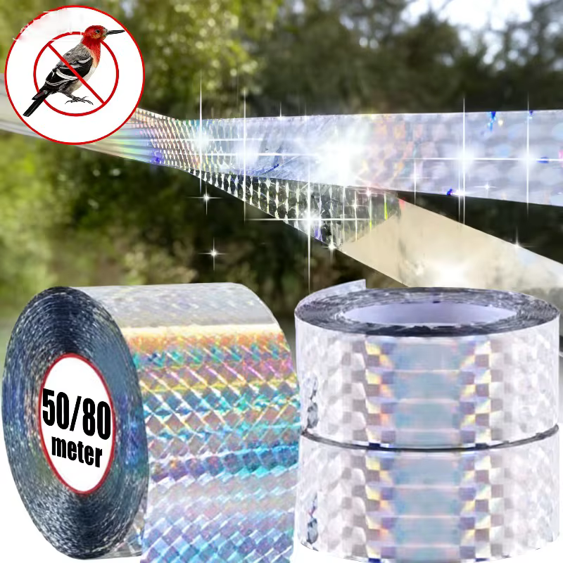 50/80M Double-Sided Reflective Bird Repellent Tape Holographic Scare Ribbon Laser Deterrent for Pigeon Fox Bird Control Garden — image 2