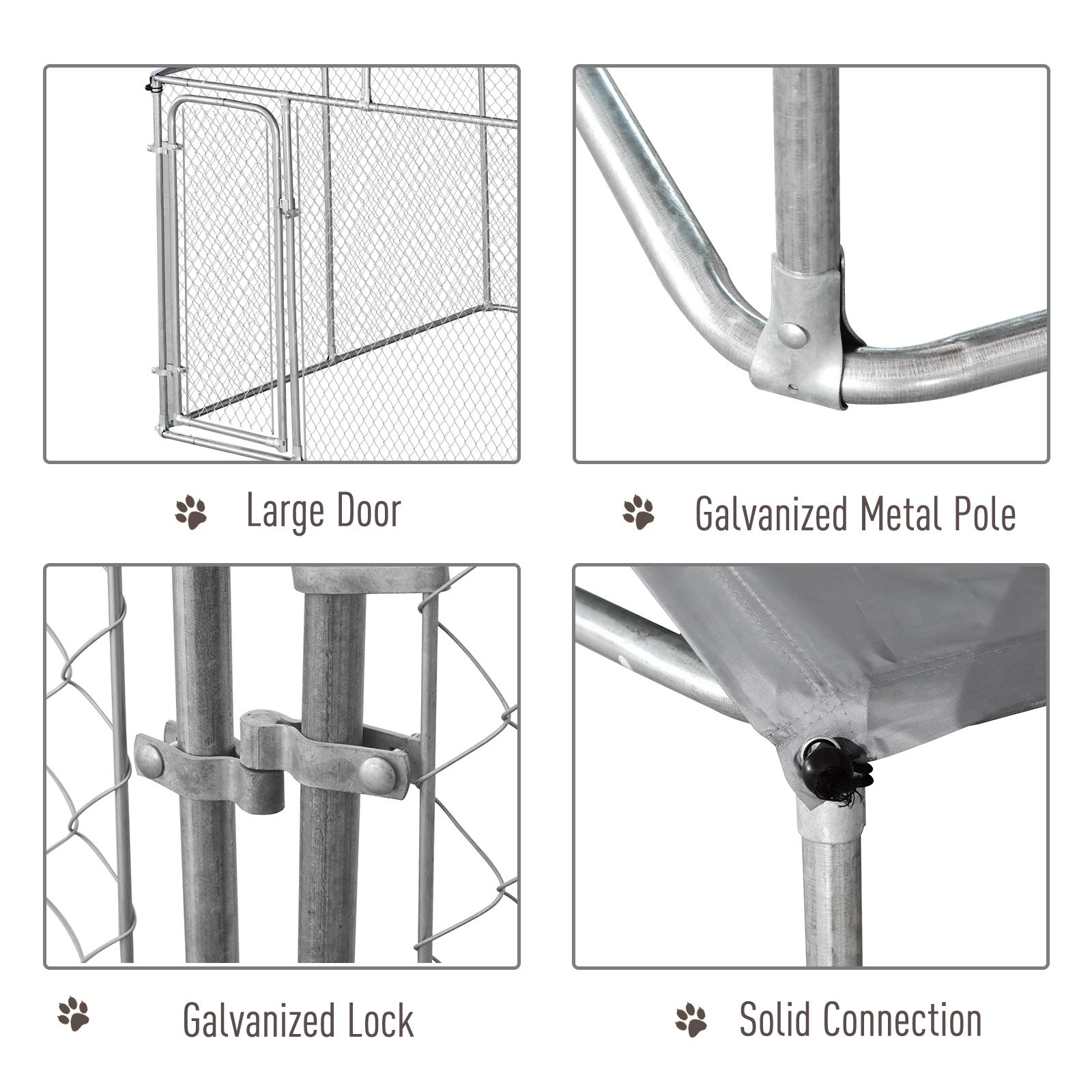 Cubo de Perro para Exterior con Malla y Techo Galvanizado de Acero para Jardín 9,8 x 9,8 x 7,7 — imagen 6
