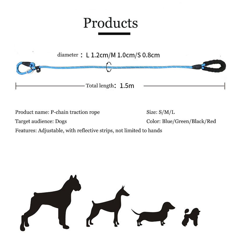 Pet P-chain reflective traction rope, dog chain explosion-proof impact traction belt, not limited to walking dog rope — image 2
