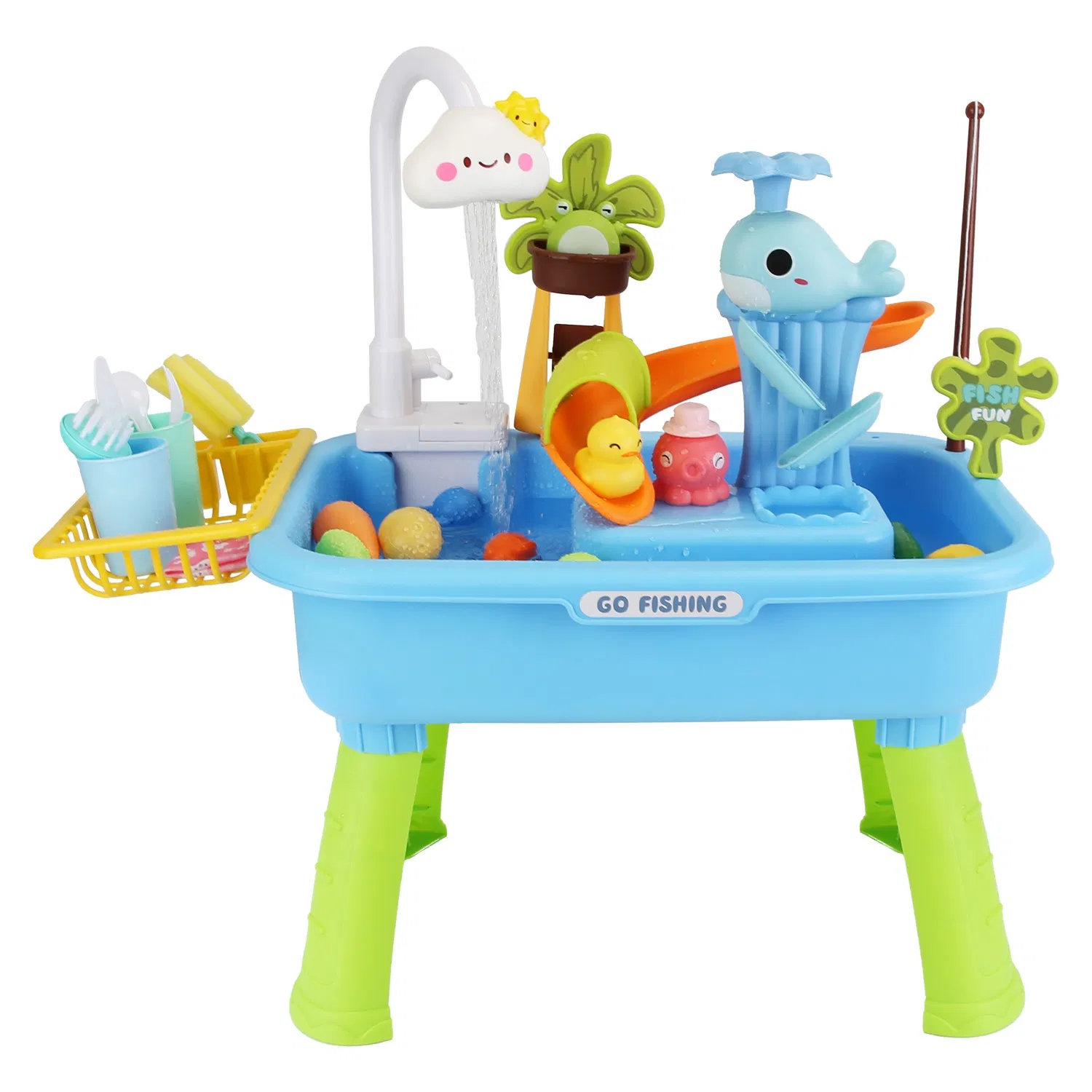 Juguete de Fregadero de Cocina 3 en 1 con Grifo Eléctrico, Mesa de Agua y Juego de Pesca, Set de Juego de Rol para Interior y Exterior, para Niños GPCT5464 — imagen 6