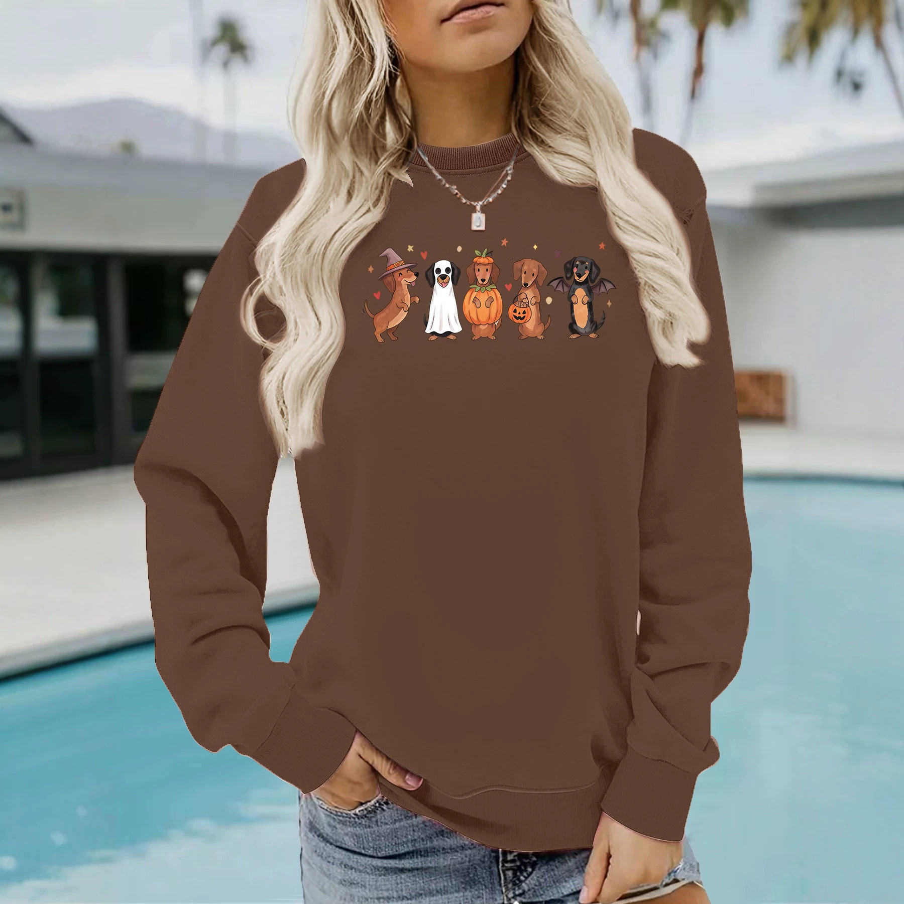 Sausage Dog Printed Round Neck Velvet Hoodie — image 3