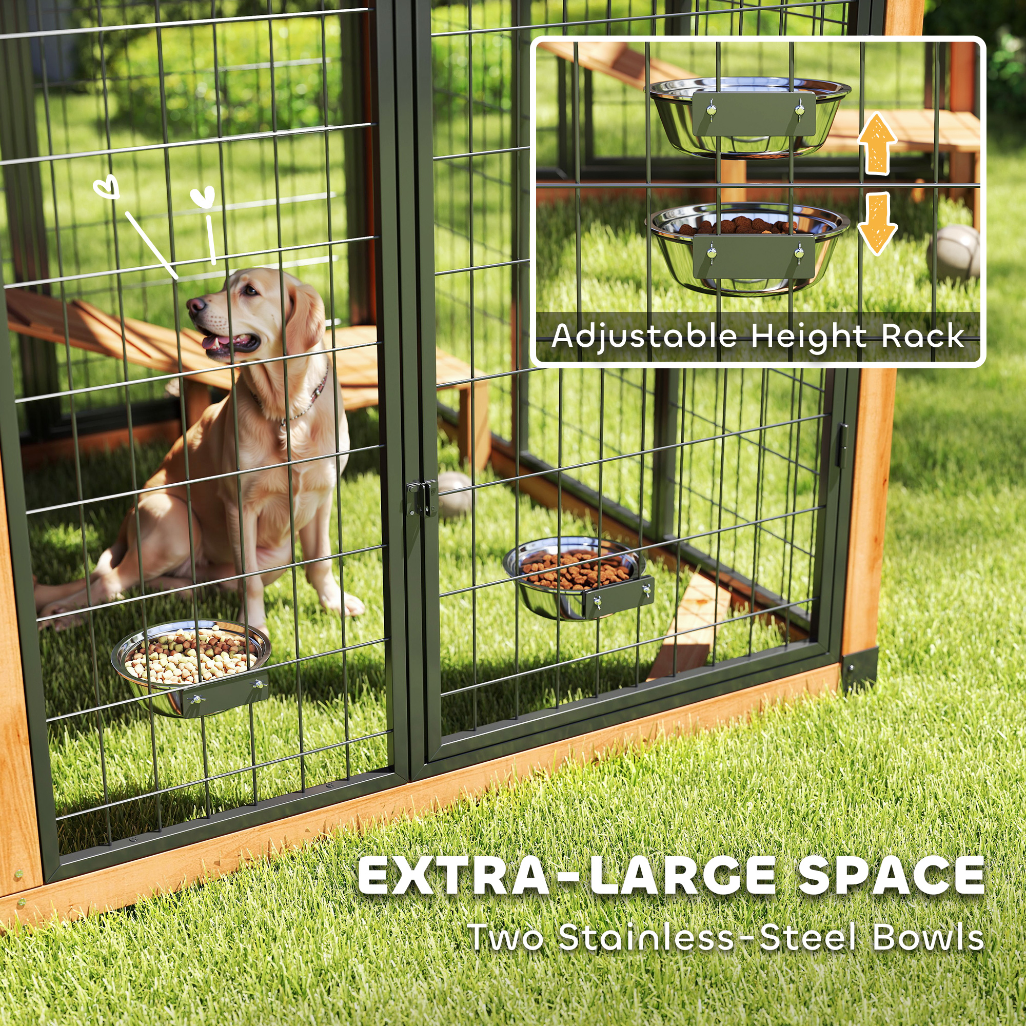 Casa para Perros Extra Grande de 7' x 5', Caseta de Madera para Exterior con Plataforma y Gabinete de Almacenamiento para Razas Grandes, Amarillo — imagen 5