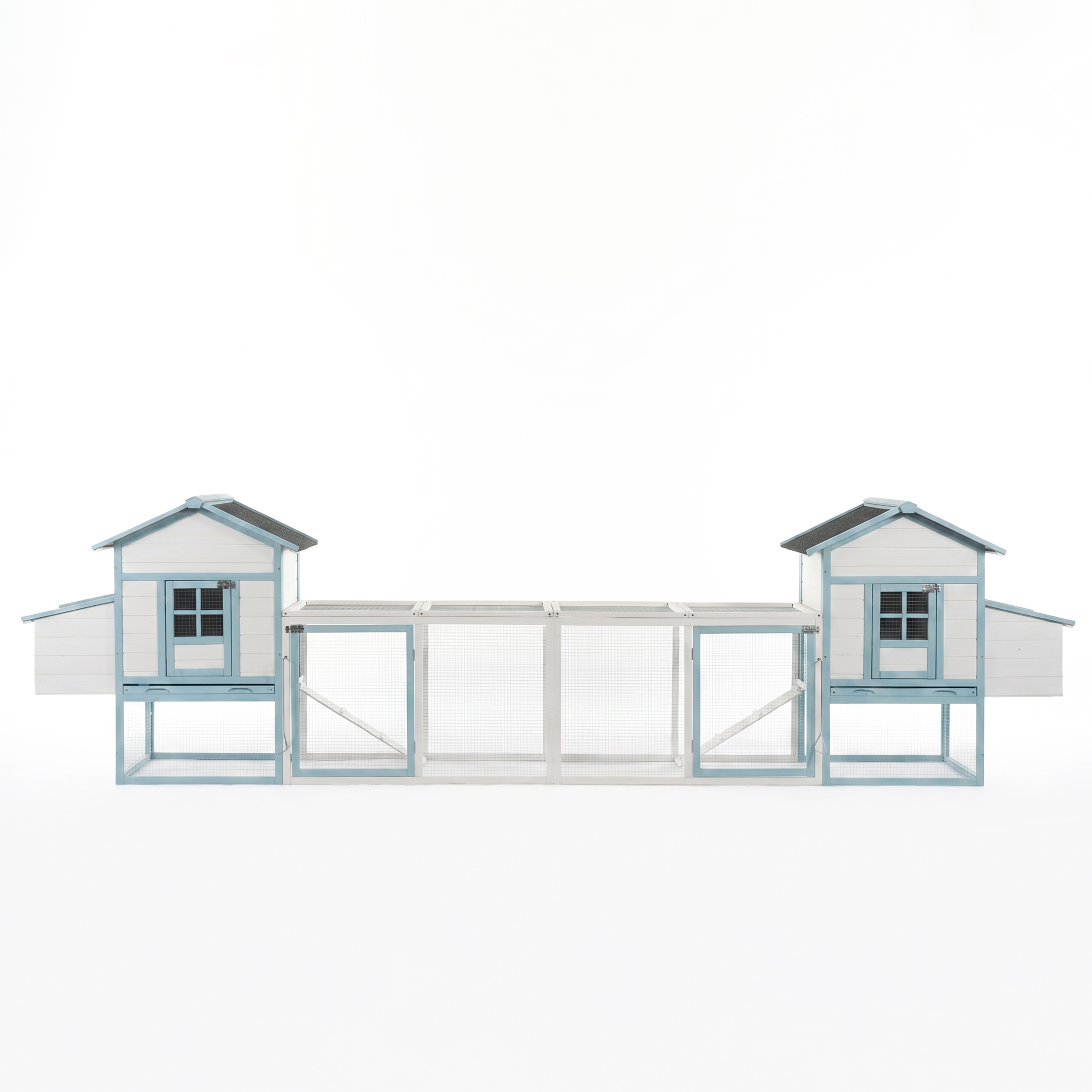 Casa de Gallinas Grande en Madera con Dos Cajas de Incubación, Corral Exterior con Techo Impermeable de Asfalto y Acceso Peatonal, Jaula de Pollos de Madera de Abeto con Platos de Desperdicios Retraillables, Azul y Blanco para Gallineros de Patio — imagen 6