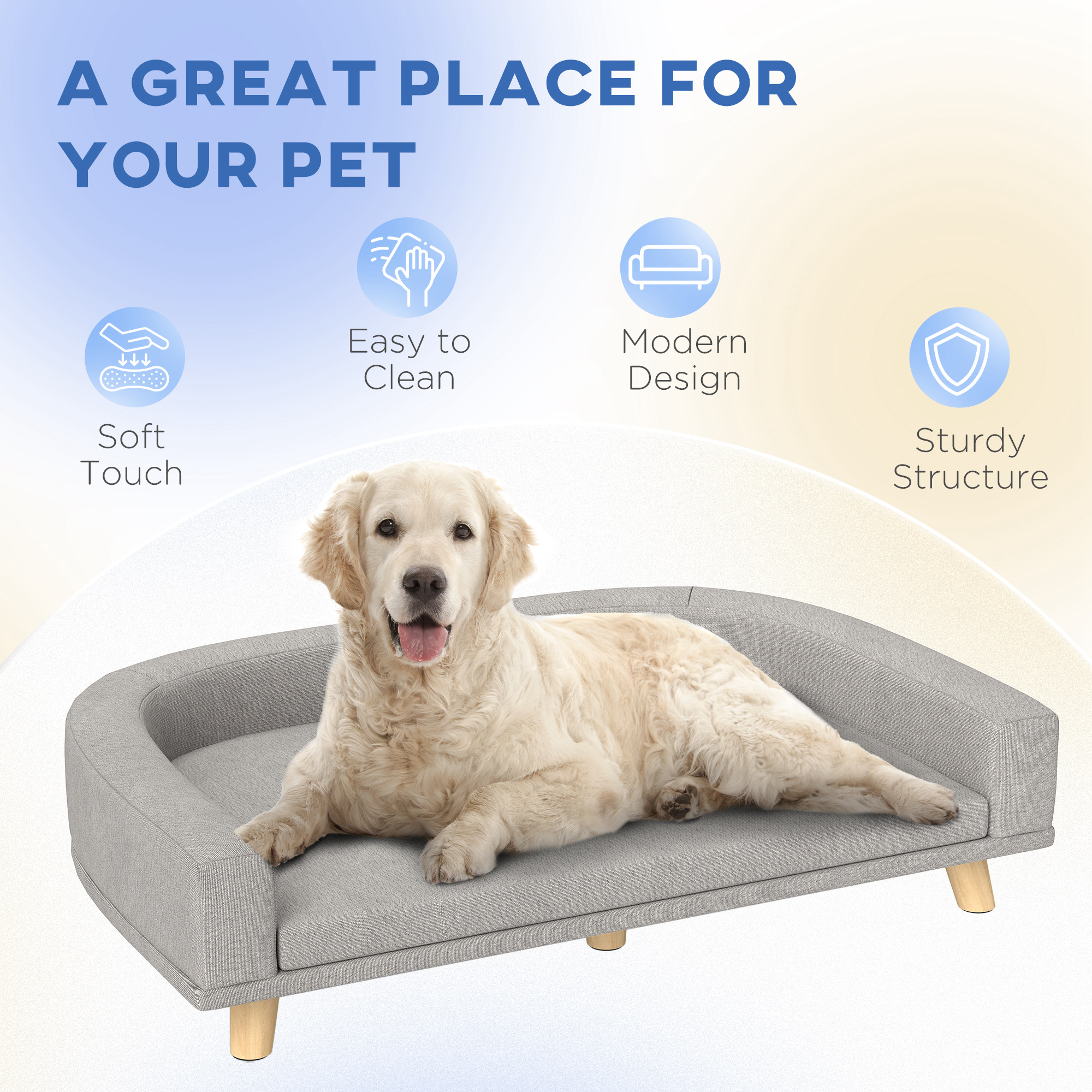 Sofá para Perros con Almohada Limpiable, Gris - Ideal para Perros Grandes y Gatos — imagen 4