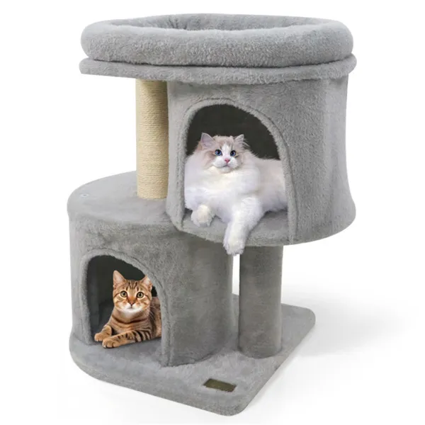 Rascador para Gatos Compacto de 26" con 2 Casitas y Postes de Sisal, Torre para Gatos Antivuelco para Espacios Pequeños — imagen 1
