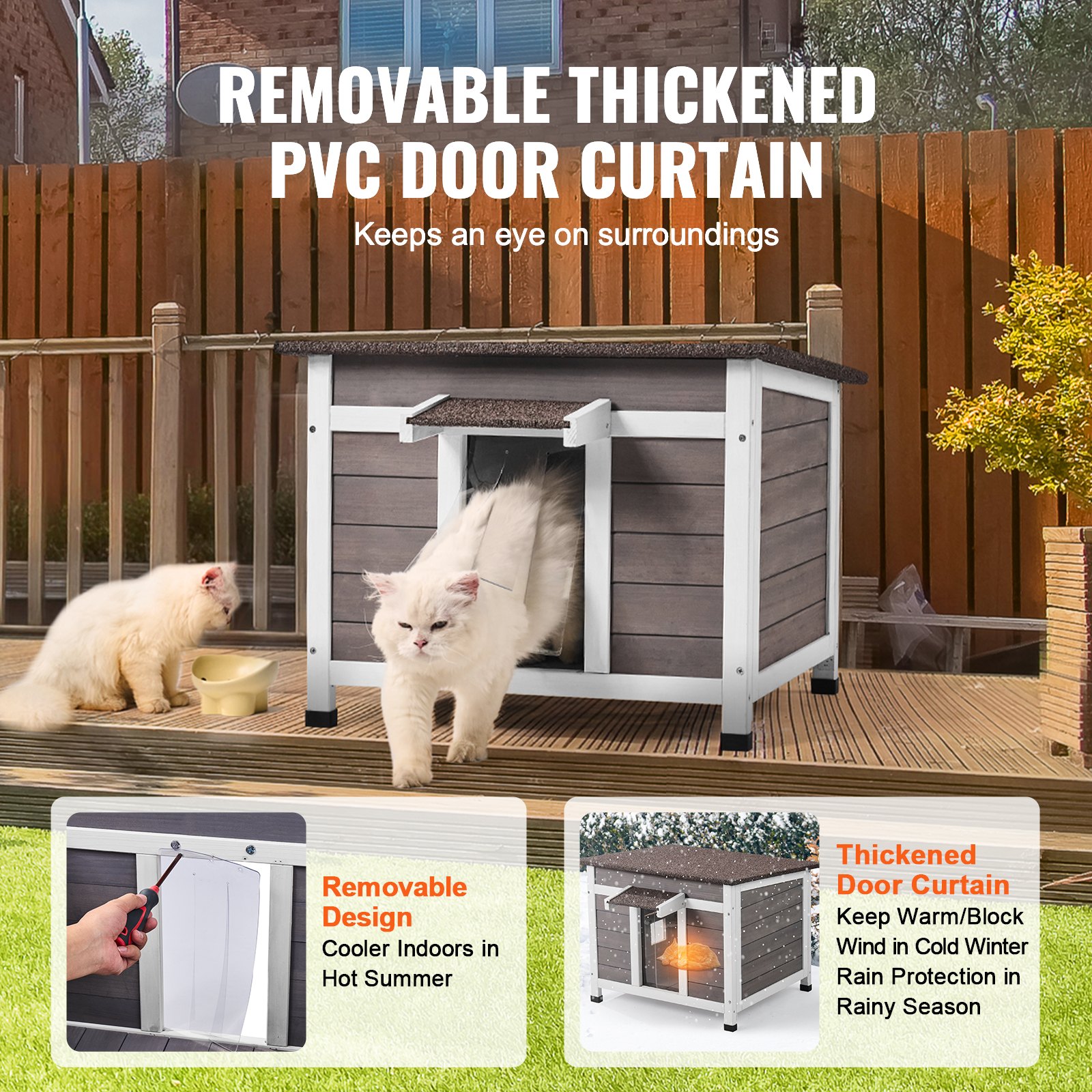 Outdoor Cat House Wooden Feral Cat Shelter With Roof Door Flaps & Window — image 5