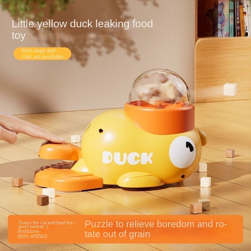 Comedero Automático para Perros y Gatos Juguetes de Entretenimiento para Mascotas Almuerzo Seco con Ducky Amarillo Dispensador de Comida para Tratados de Gato — imagen 3
