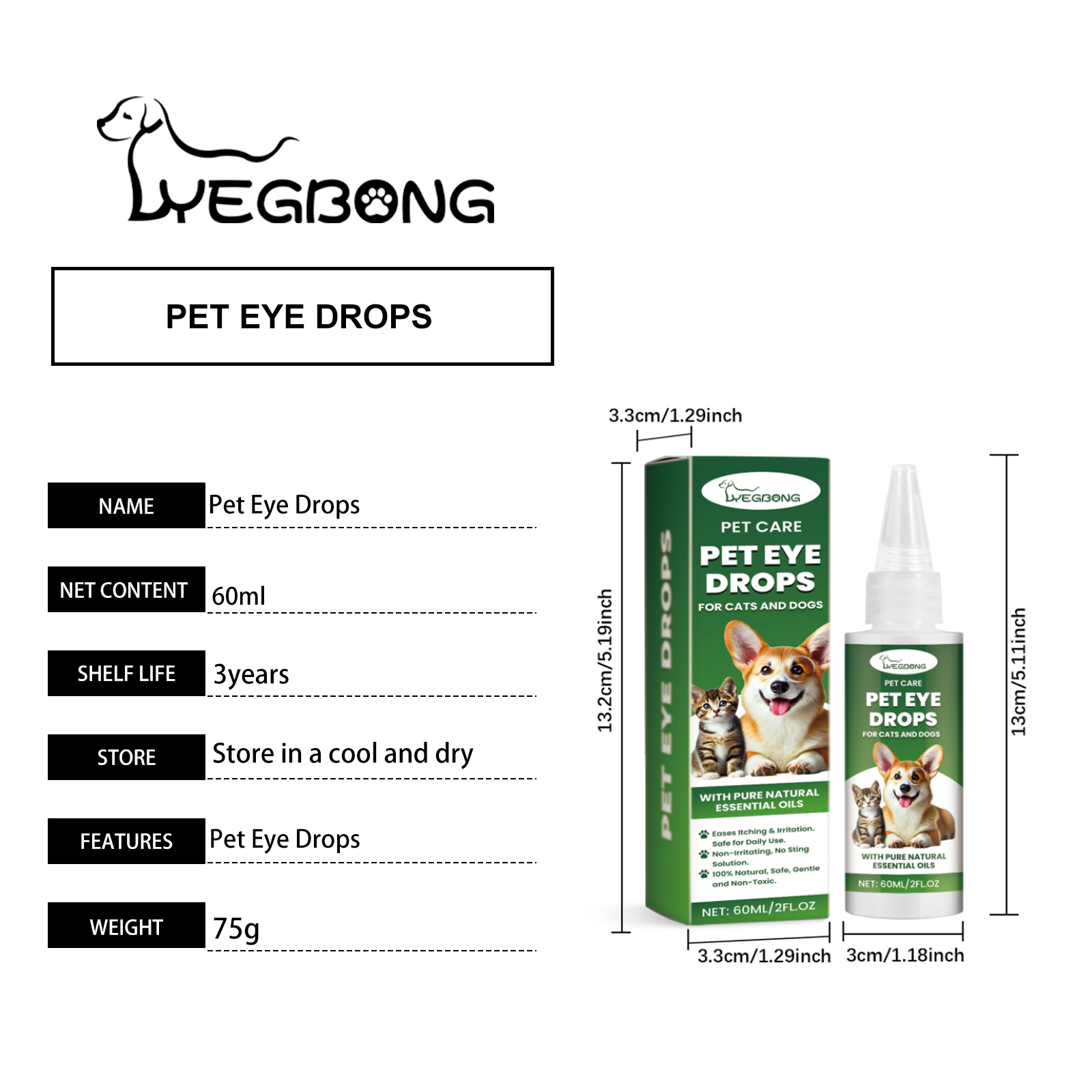 Dog Cat Eye Drops, Gentle Eye Care With Sodium Hyaluronate & Vitamin E, Soothe Irritation, 60ml Pet Eye Cleaner — image 5