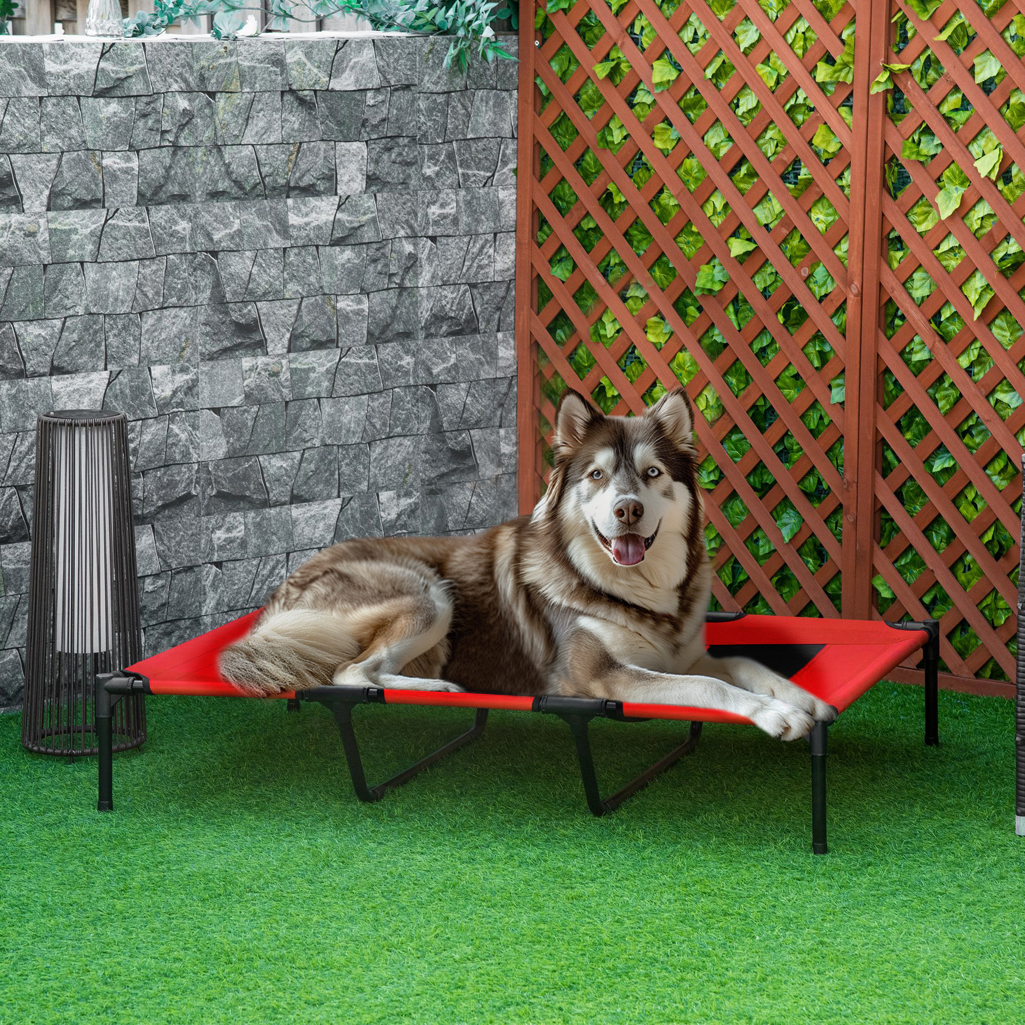 Cama para Perros Elevada XL, Cama de Perro Al Aire Libre con Soporte Metálico y Malla Respirable para Interior y Exterior Rojo — imagen 1