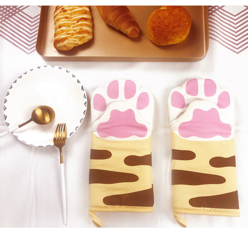 Pure Cotton Cute Cat Oven Gloves Cat Claw Insulation Gloves Baking Insulation Microwave Oven Heat Resistant Gloves — image 4