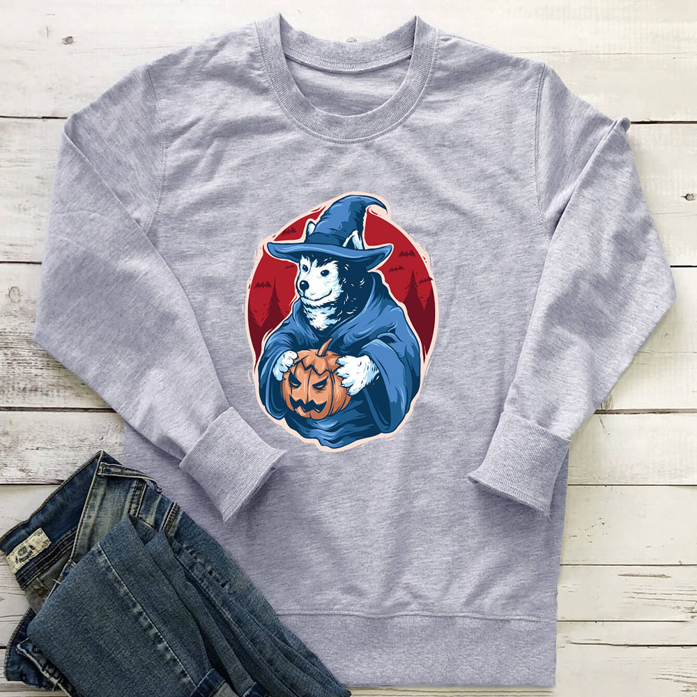 Pumpkin dog printed round neck long sleeved sweatshirt — image 4