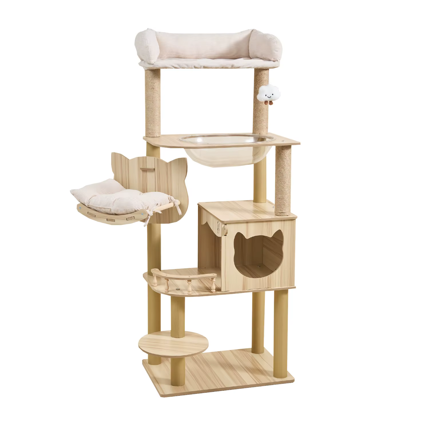 Torre de Árbol de Madera Alta con Condominio para Gatos y Plataforma Superior de Peluche para Gatos de Interior — imagen 5
