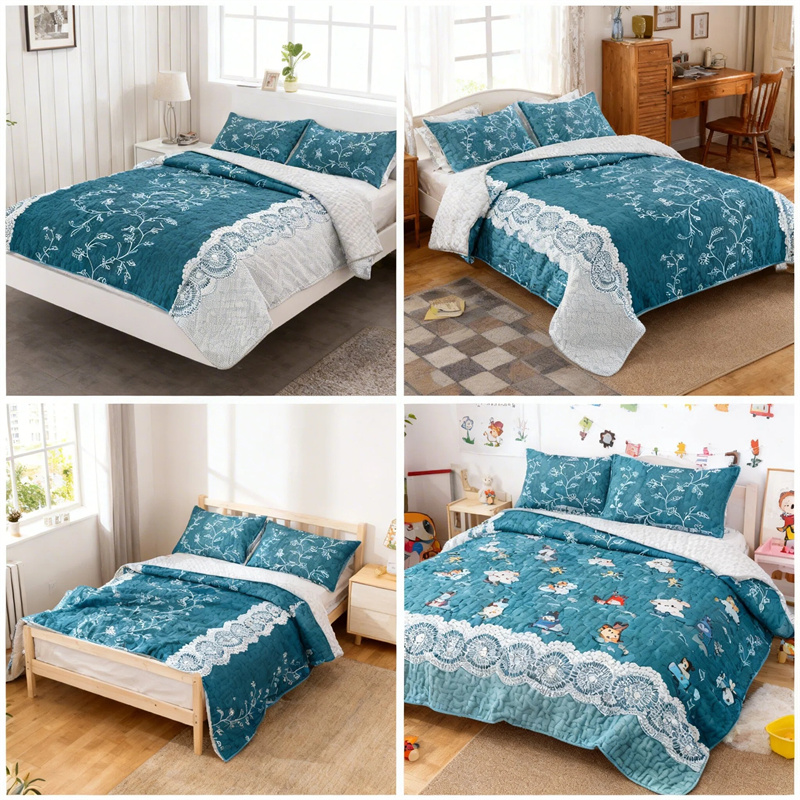Colección de Edredón Floral Azul Turquesa 3 Piezas con Fundas de Almohadas Ajustadas, Diseño de 130 GSM Microfibra para Camas Fáciles de Limpiar y Amigables con Mascotas — imagen 4